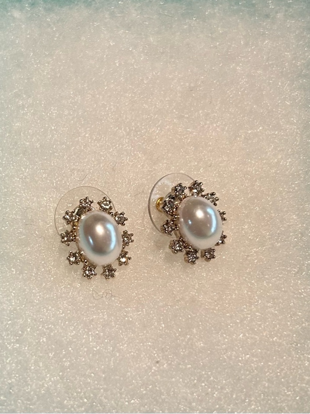 J. Crew Pearl and Crystal Halo Stud Earrings - White and Gold